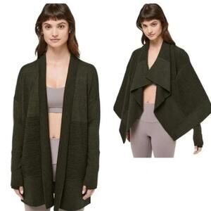 Sz 6 Lululemon Sit In Lotus Wrap II Cardigan Olive Merino Wrap Sweater Yoga Cozy